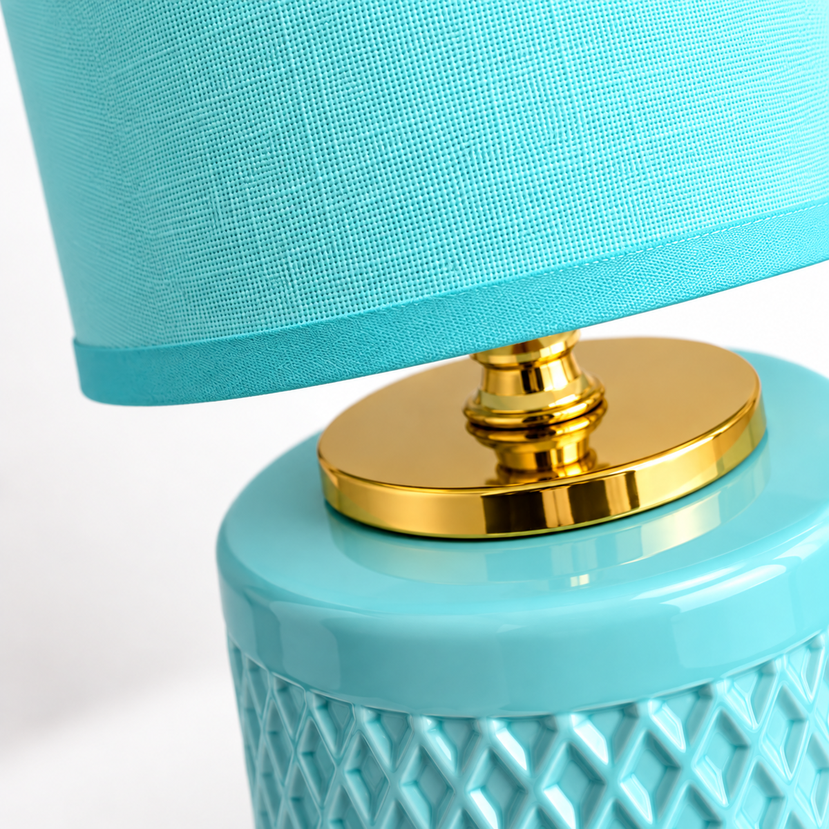 Turquoise Ceramic Table Lamp with Fabric Shade and Golden Finish