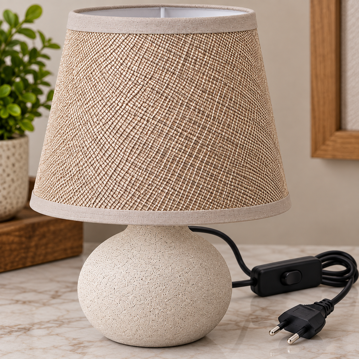 Beige Ceramic Table Lamp with Fabric Shade for Home Décor