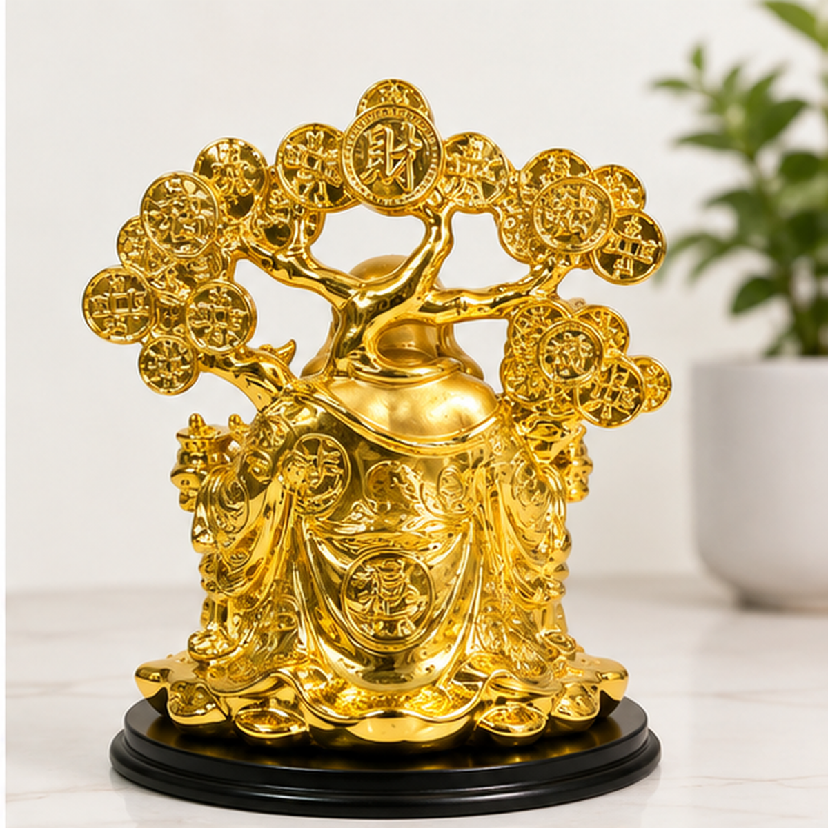 Golden Coins Laughing Buddha Statue 5.5 x 5 Inch Decorative Home Décor