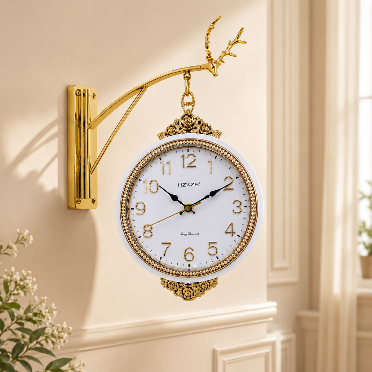 white & Golden Vintage Metal & PVC Wall Clock 20 Inch with 12 Inch Dial for Décor