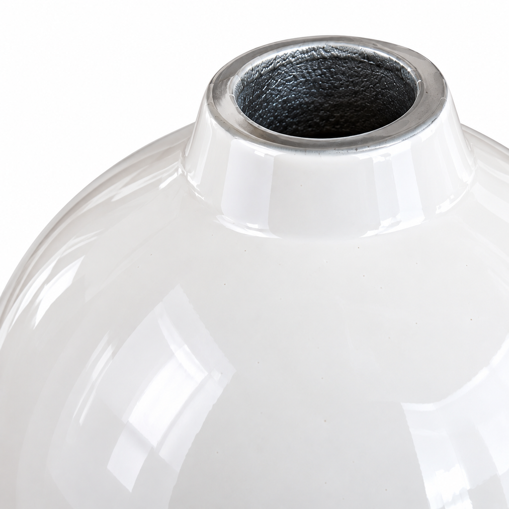 White Metal Round Decorative Vase for Home Décor