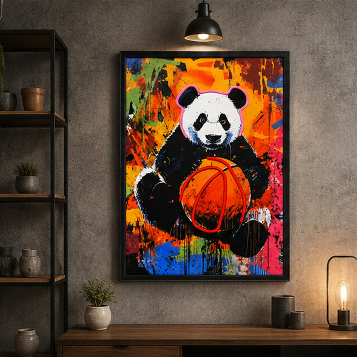 Colorful Panda Basketball Wall Art | Cute Animal Sports Poster for Kids Room & Home Decor
