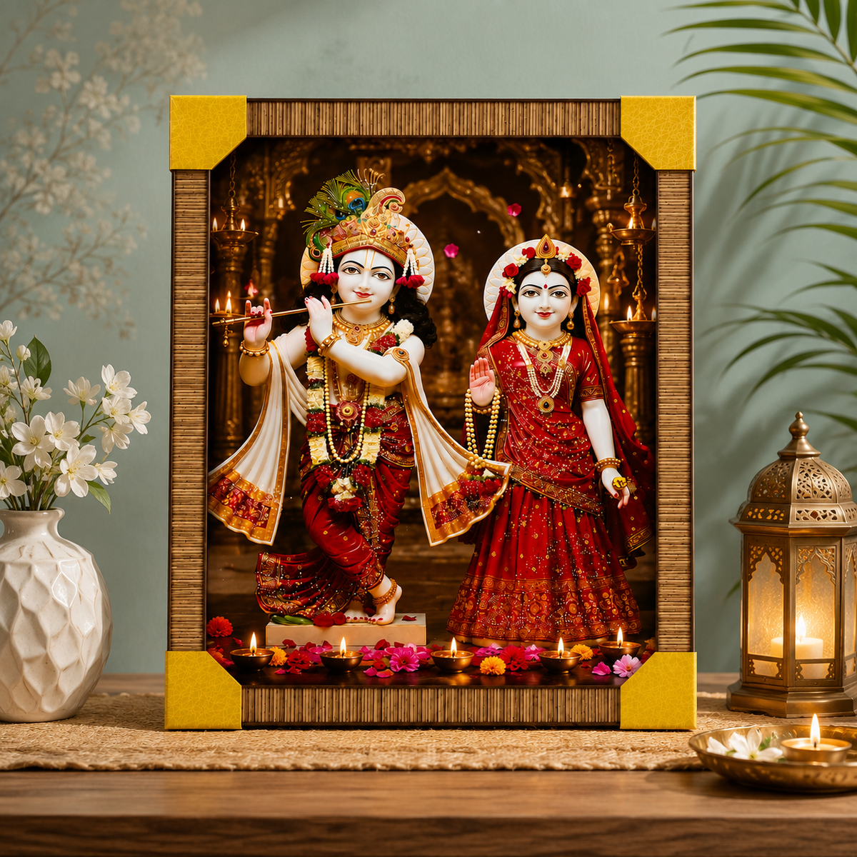 Luxury Radha Krishna Resin Wall Painting with Wooden Frame – 30 × 24 Inch