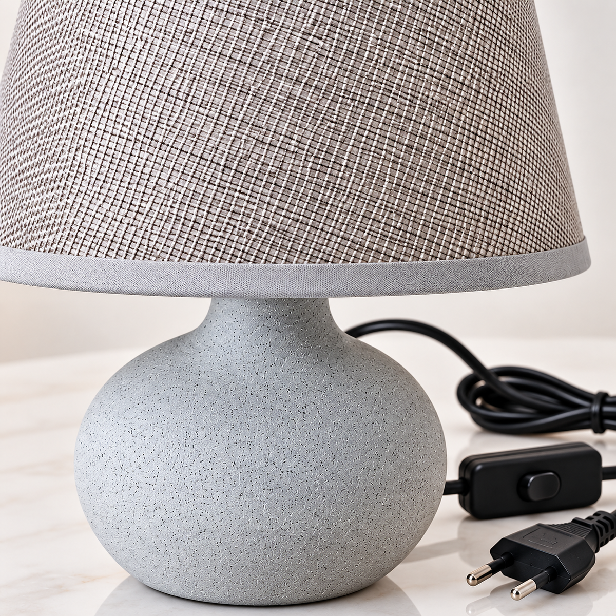 Grey Ceramic Table Lamp with Fabric Shade for Home Décor