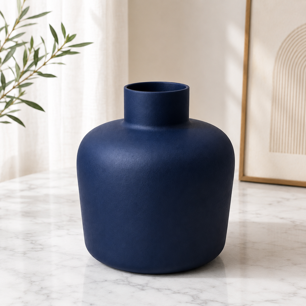 Navy Blue Metal Decorative Vase 8 x 7.5 Inch Modern Home Décor
