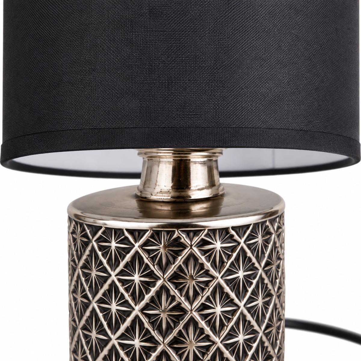 Black Ceramic Table Lamp with Fabric Shade and Golden Finish