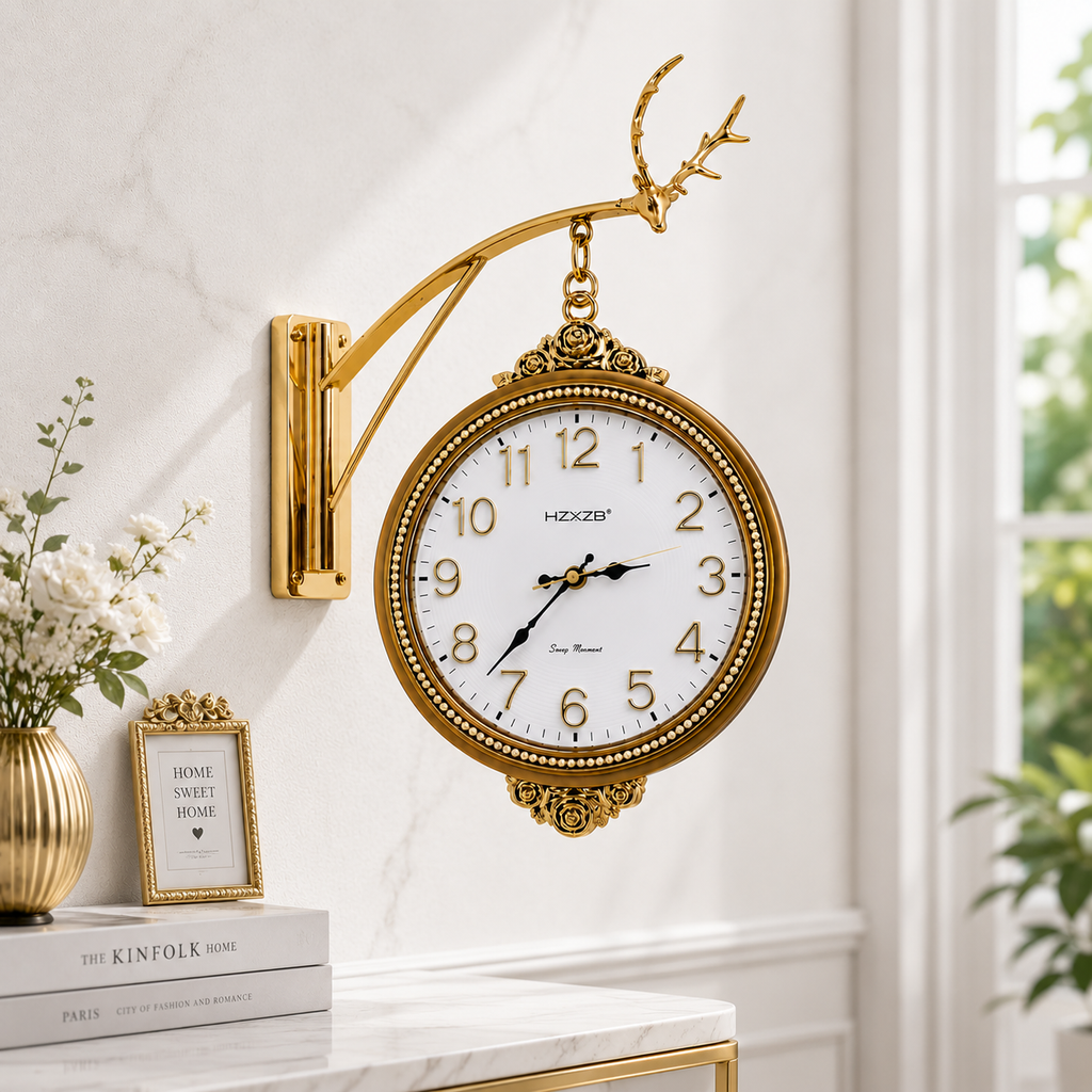 Golden Vintage Metal & PVC Hanging Wall Clock 20 Inch with 12 Inch Dial