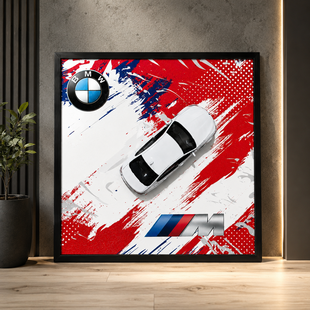 BMW M Car Wall Art | White Sports Car Poster for Modern Home & Garage Decor