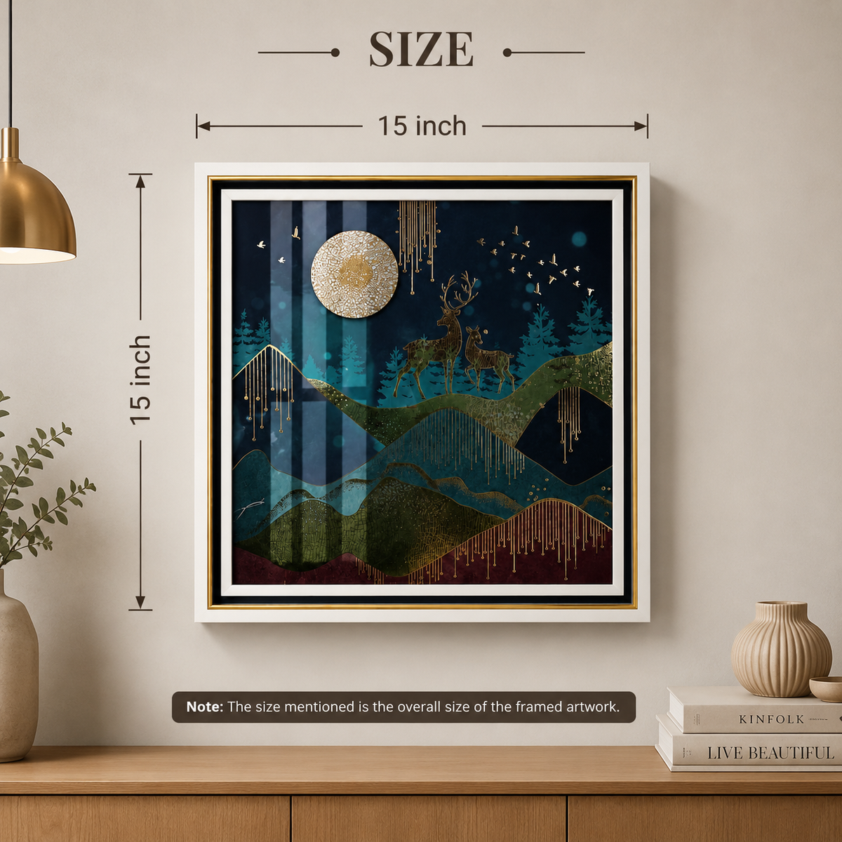 Deer Landscape Canvas Wall Hanging Painting with Wooden Frame 15 x 15 Inch