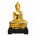 Golden Buddha Statue 13 x 7.5 Inch Decorative Idol with Black Stand for Décor