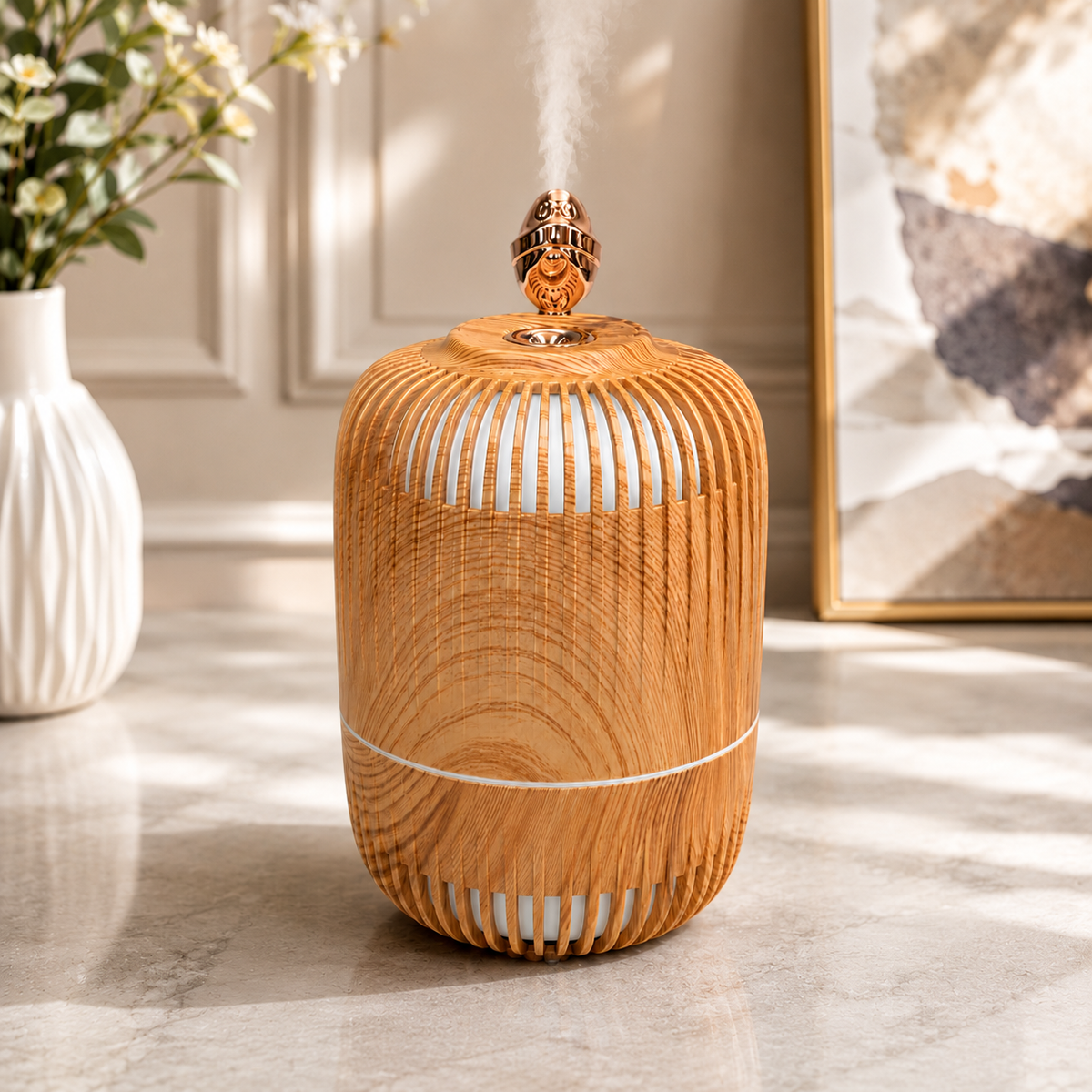 Wood Grain Ultrasonic Humidifier with 7 Color Changing LED Lights