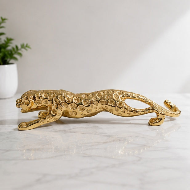 Gold Plated Panther Showpiece 30 x 9 cm Resin Animal Figurine Home Décor