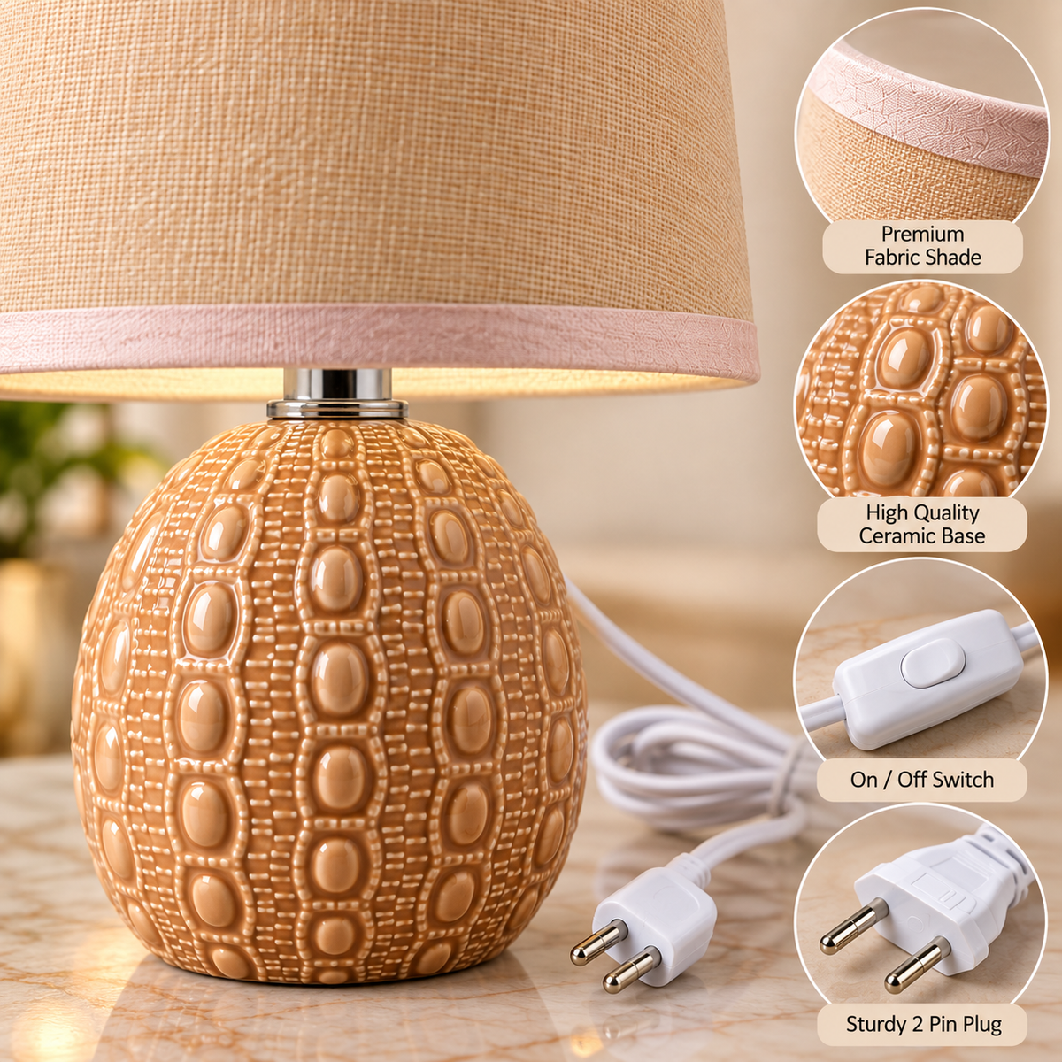 Ceramic Table Lamp with Fabric Shade for Home Décor