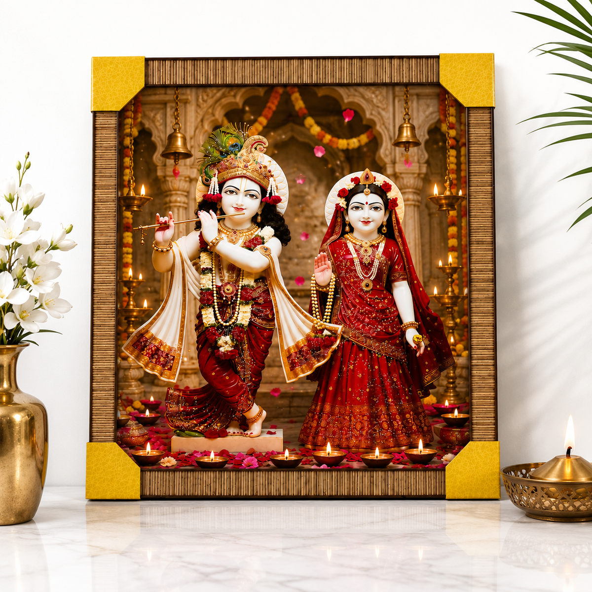 Luxury Radha Krishna Resin Wall Painting with Wooden Frame – 30 × 24 Inch