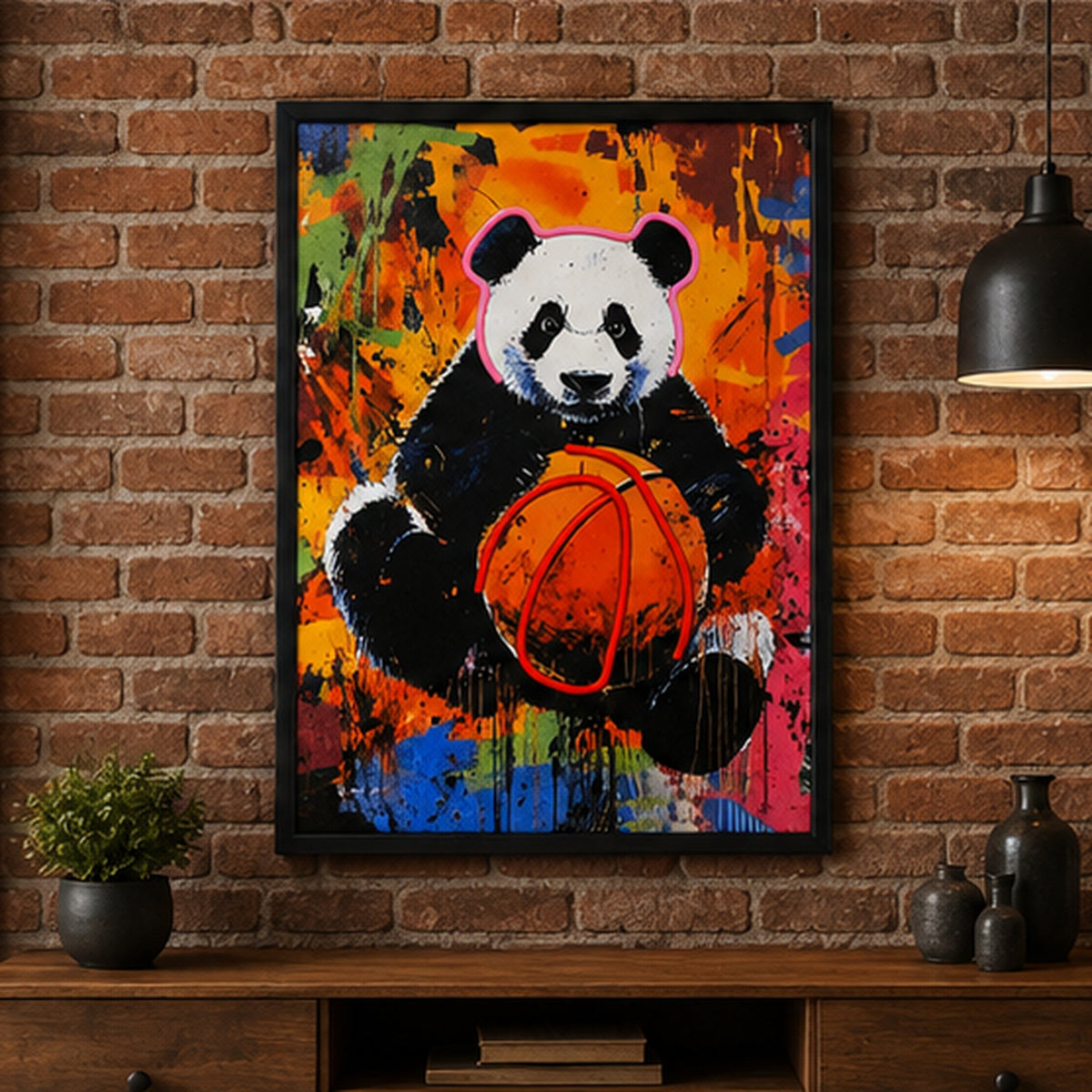 Colorful Panda Basketball Wall Art | Cute Animal Sports Poster for Kids Room & Home Decor