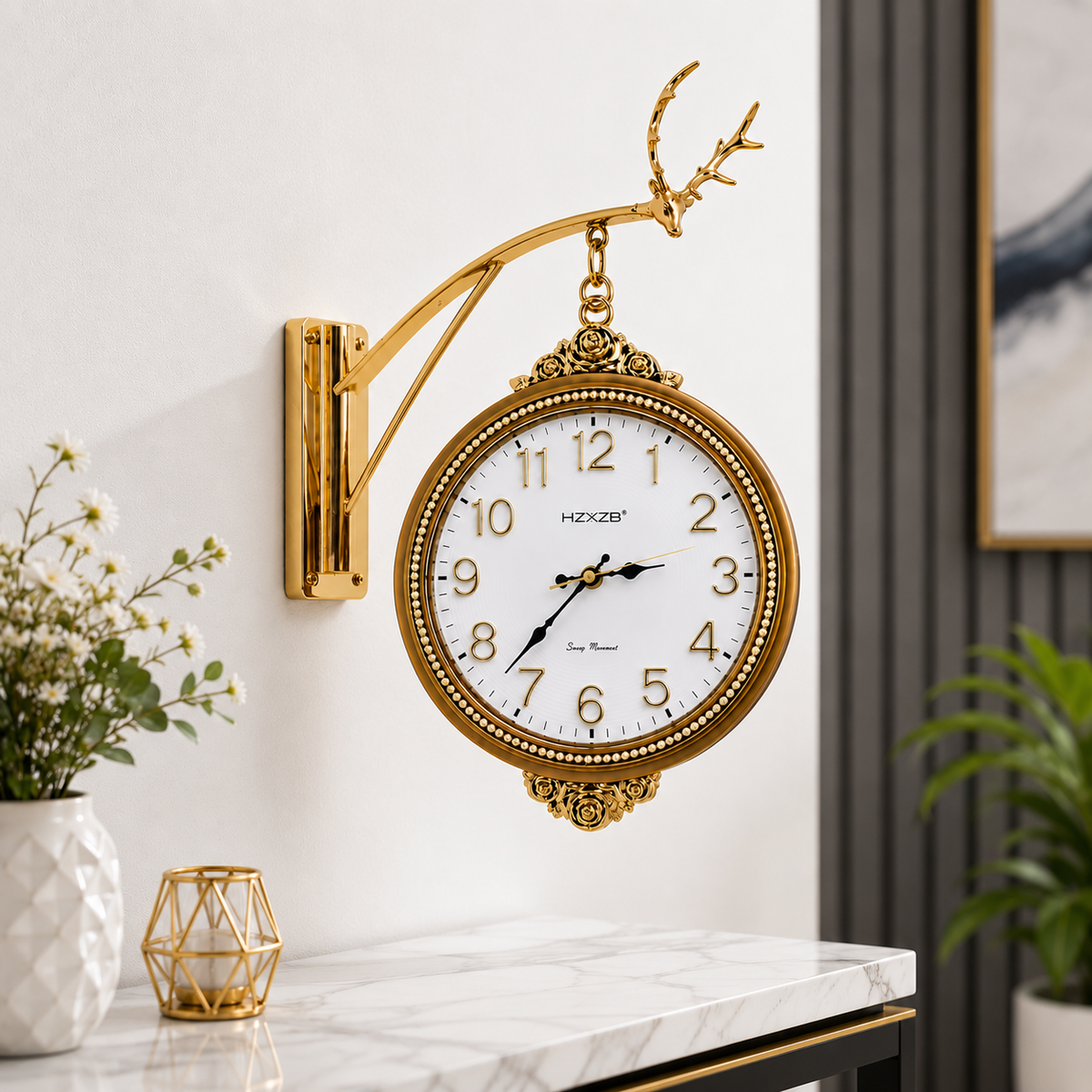 Golden Vintage Metal & PVC Hanging Wall Clock 20 Inch with 12 Inch Dial