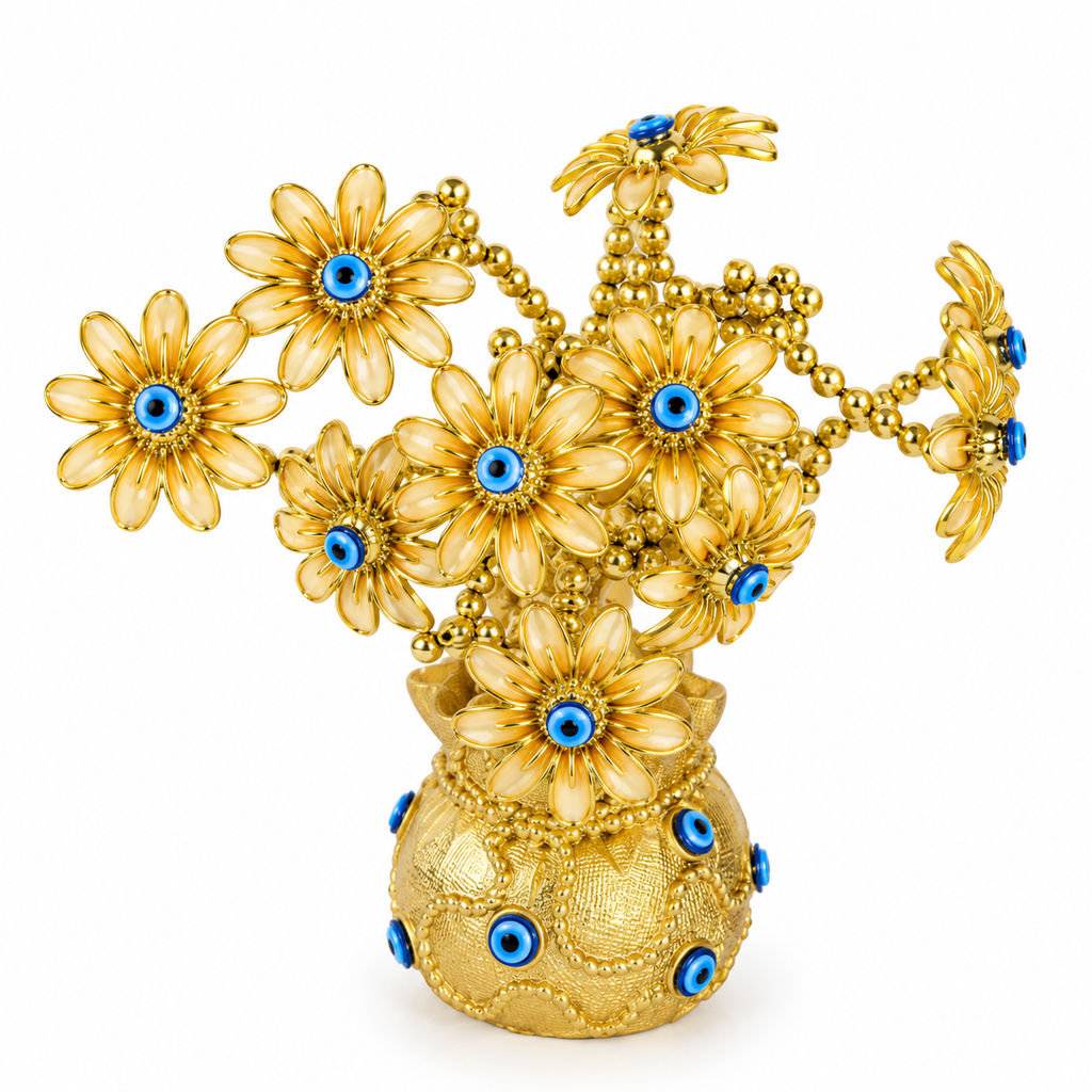 Golden Evil Eye Floral Tree Showpiece for Home Décor
