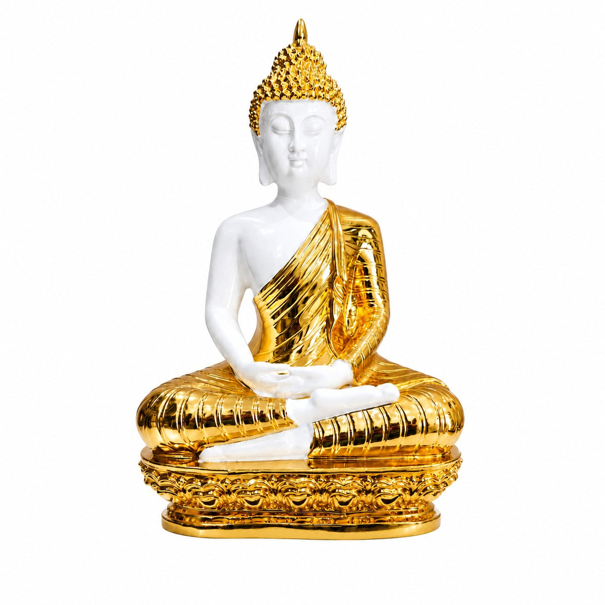 Golden & White Buddha Statue 13 x 7.5 Inch Decorative Idol for Home Décor