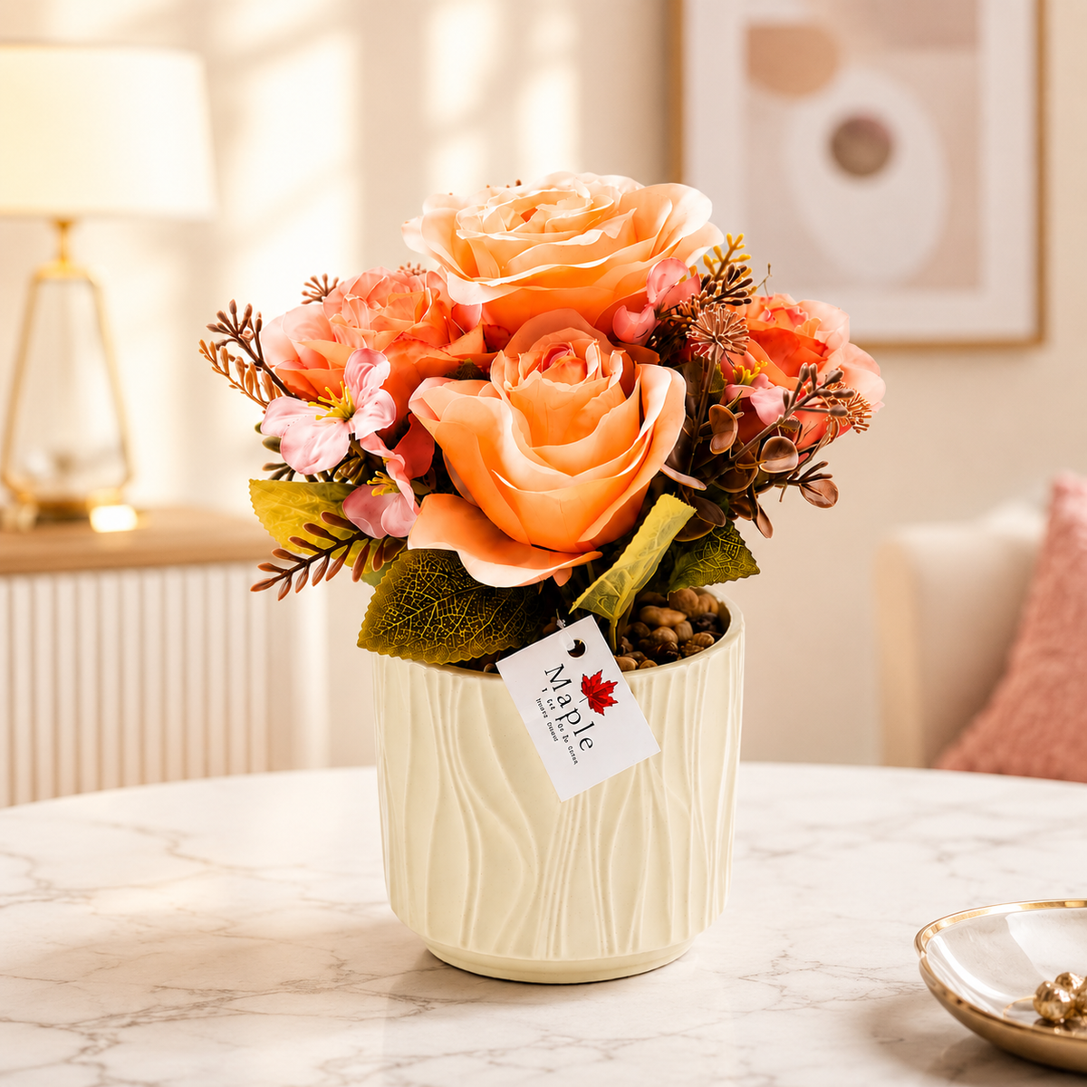 Ceramic Flower Pot with Artificial Flowers 23cm | Decorative Home & Table Décor
