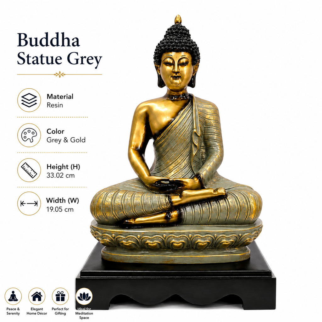 Grey Buddha Statue Resin Meditation Idol | 33.02 x 19.05 cm Home Décor