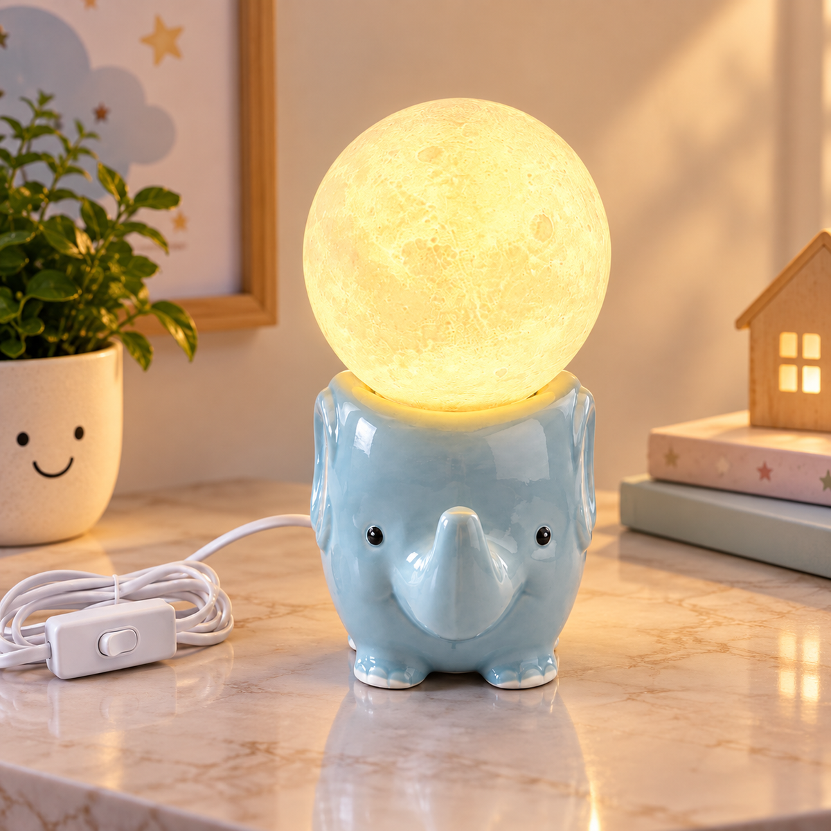 Cute Elephant Moon Lamp with Warm Light for Home & Kids Room Decor