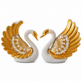 White Swan Decorative Showpiece Set with Gold Detailing | Elegant Swan Couple Figurines