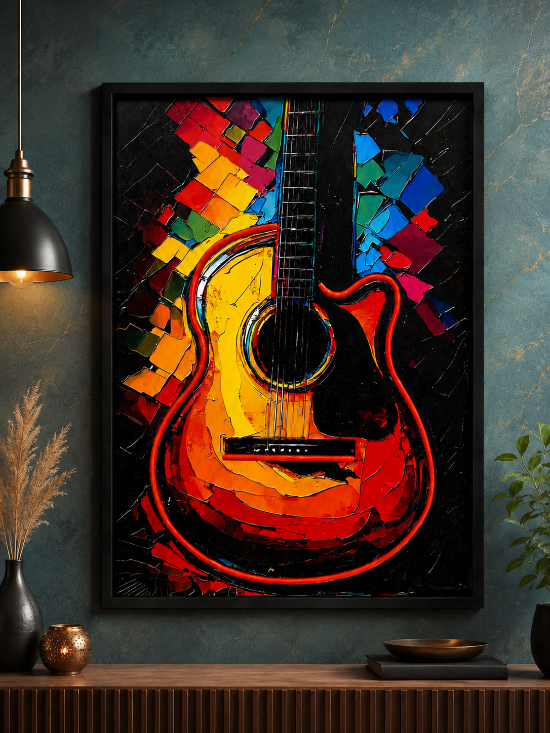 Colorful Acoustic Guitar Wall Art | Abstract Music Poster for Home & Studio Decor