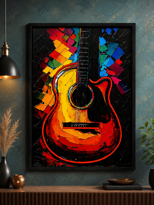 Colorful Acoustic Guitar Wall Art | Abstract Music Poster for Home & Studio Decor