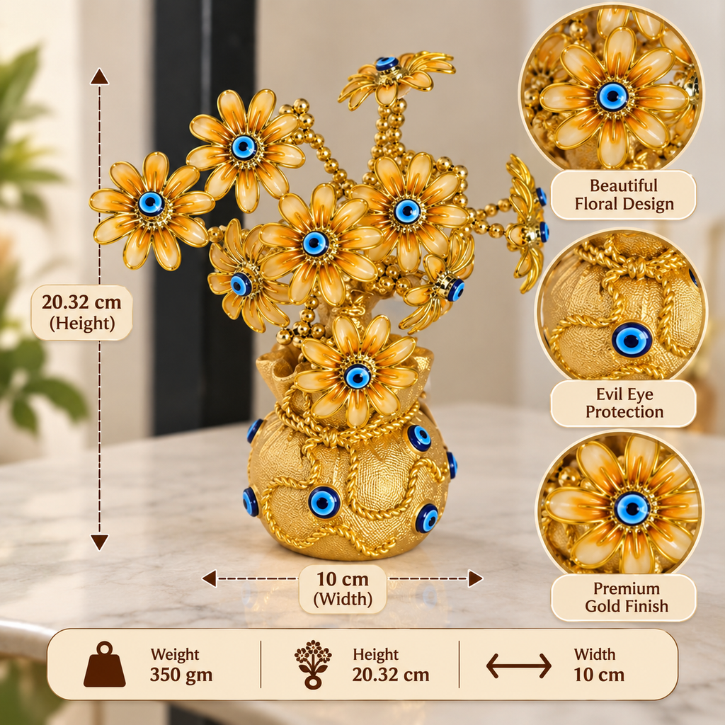 Golden Evil Eye Floral Tree Showpiece for Home Décor