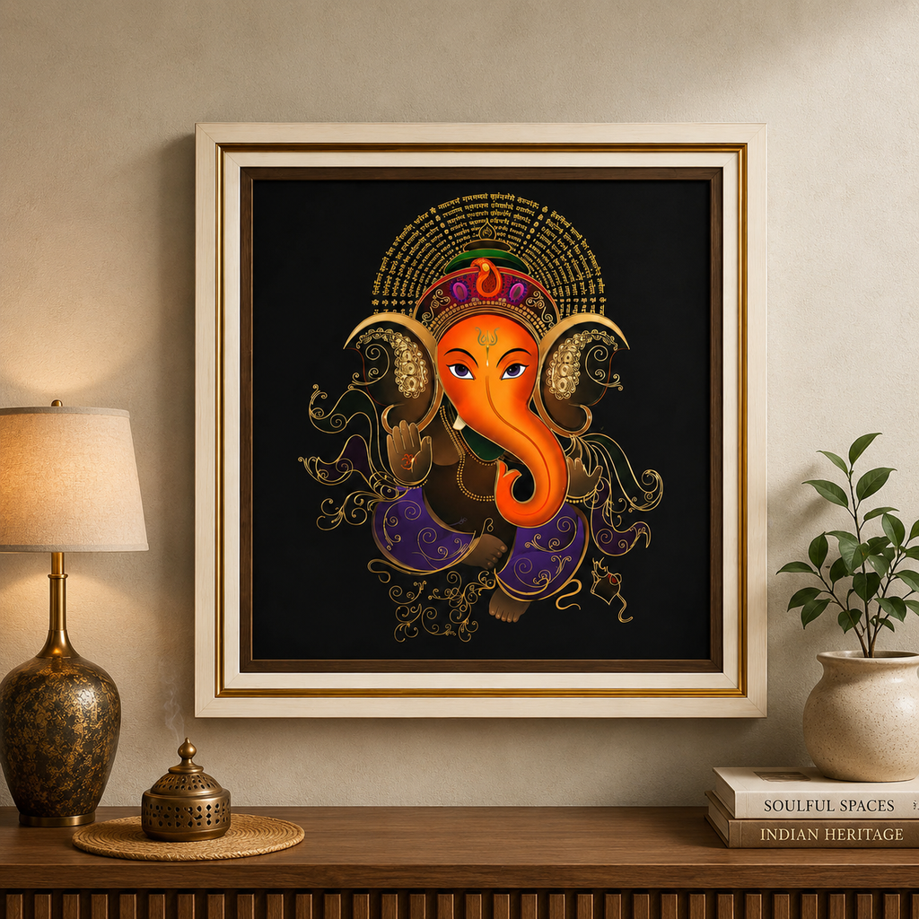 Ganesha Canvas Wall Hanging Painting 15 x 15 Inch Framed Home & Office Décor