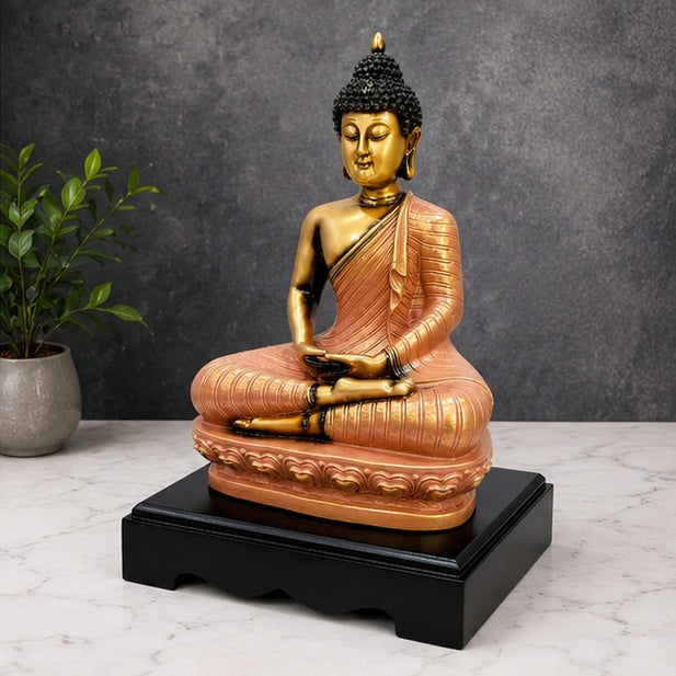 Red Buddha Statue Resin Meditation Idol | 33.02 x 19.05 cm Home Décor