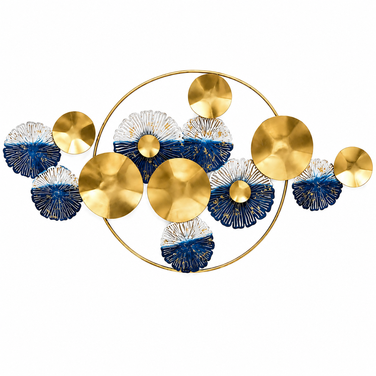 Luxury Metal Wall Art 30×50 Inch | Gold & Blue Iron Wall Decor for Living Room