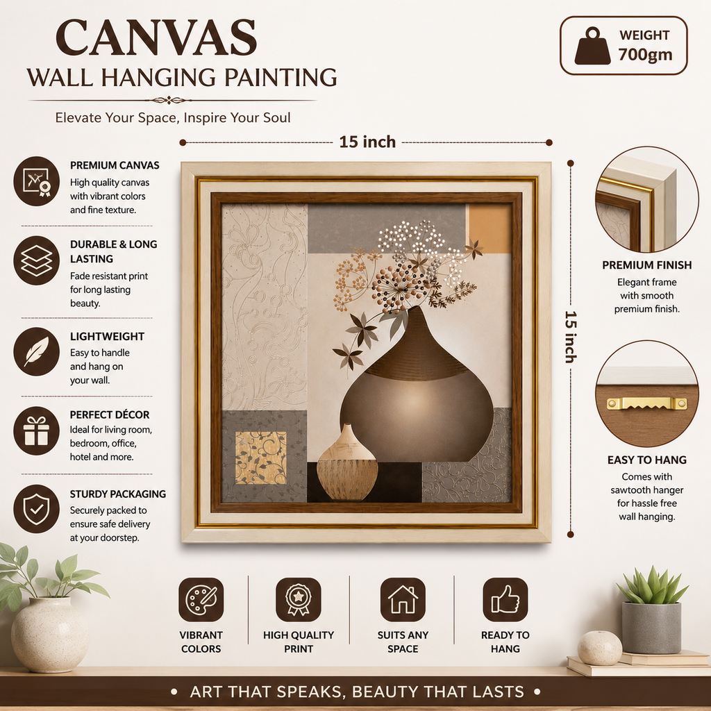 Abstract Vase Floral Canvas Wall Painting 15 x 15 Inch Framed Home Décor