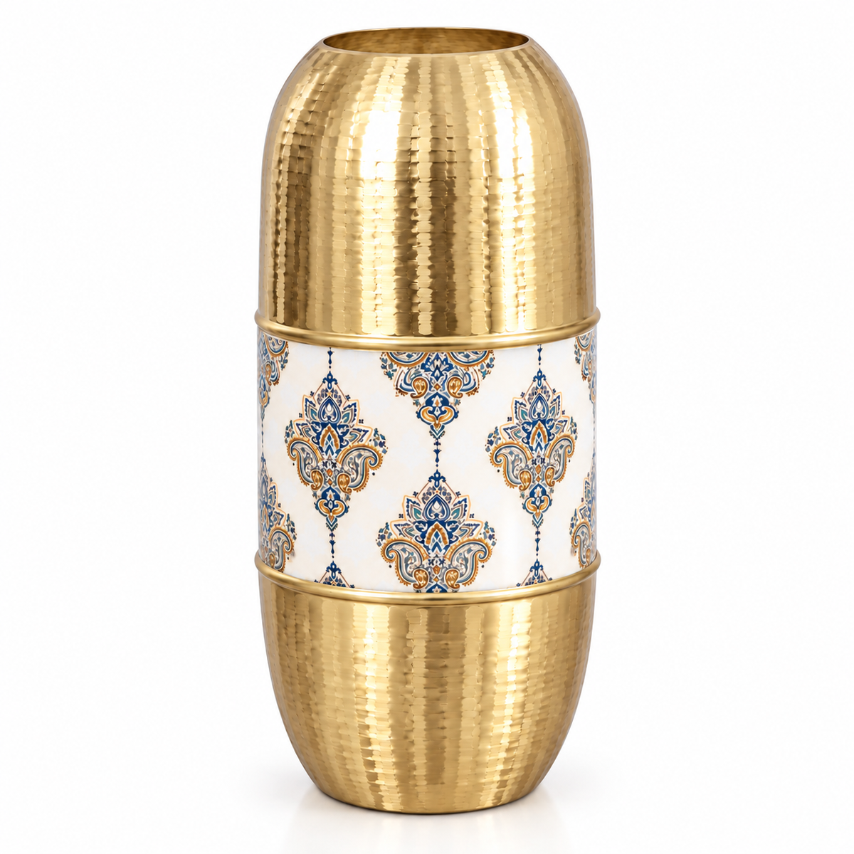 Golden Metal Decorative Vase with Hammered Finish & Premium Pattern