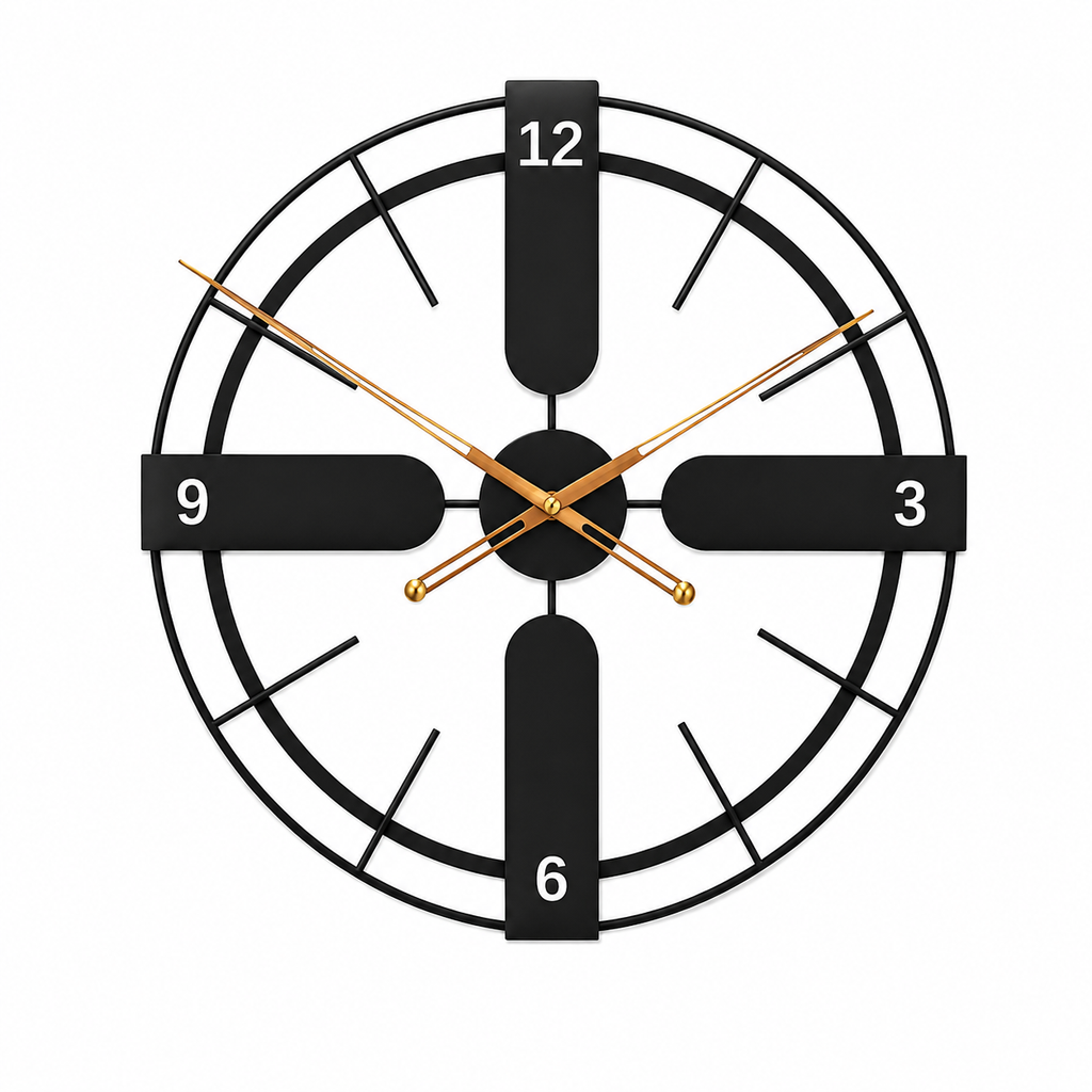 Metal Black Wall Clock 24×24 Inch, Rust-Proof Iron Modern Wall Decor
