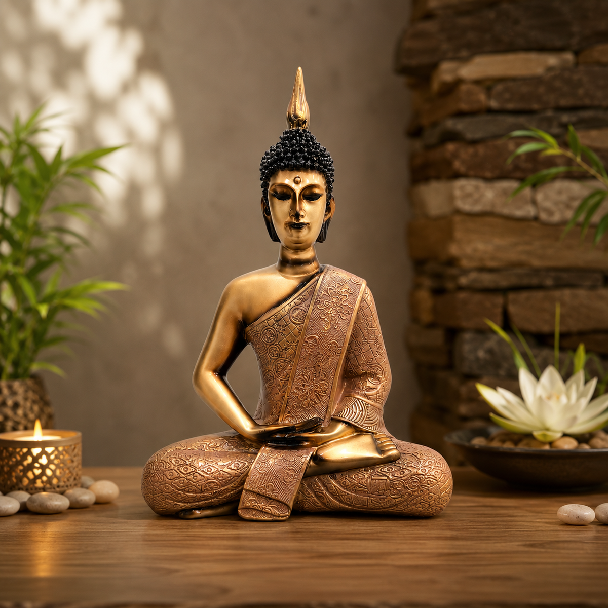 Red Buddha Statue Resin Meditation Idol | 27.94 x 20.32 cm Home Décor