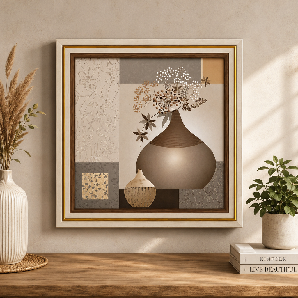 Abstract Vase Floral Canvas Wall Painting 15 x 15 Inch Framed Home Décor