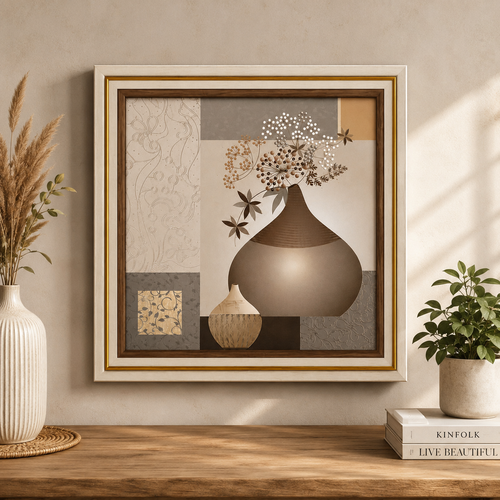 Abstract Vase Floral Canvas Wall Painting 15 x 15 Inch Framed Home Décor