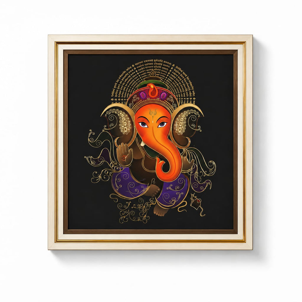 Ganesha Canvas Wall Hanging Painting 15 x 15 Inch Framed Home & Office Décor