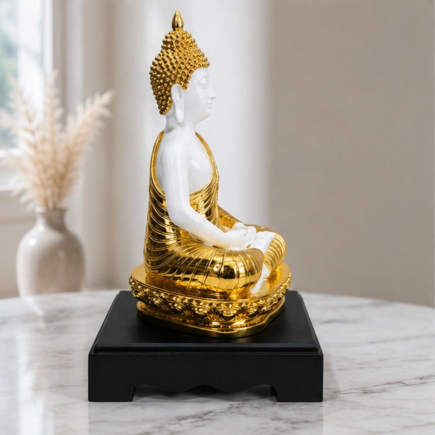 Golden & White Buddha Statue 13 x 7.5 Inch Decorative Idol for Home Décor