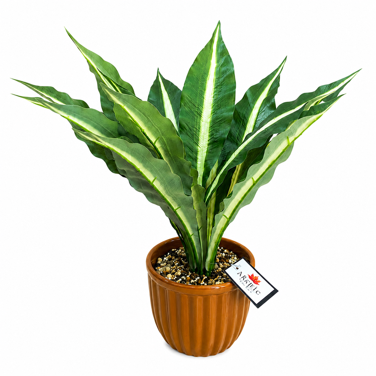 Ceramic Artificial Flower Pot with Green Plant | 15 x 5.5 Inch Decorative Planter