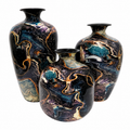 Premium Metal Vase Set of 3 | Abstract Marble Finish Decorative Vases for Home Décor