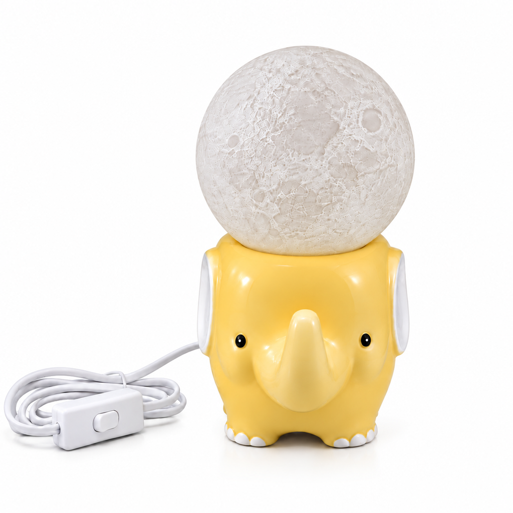 Cute Yellow Elephant Moon Lamp with Warm Light | Decorative Night Lamp