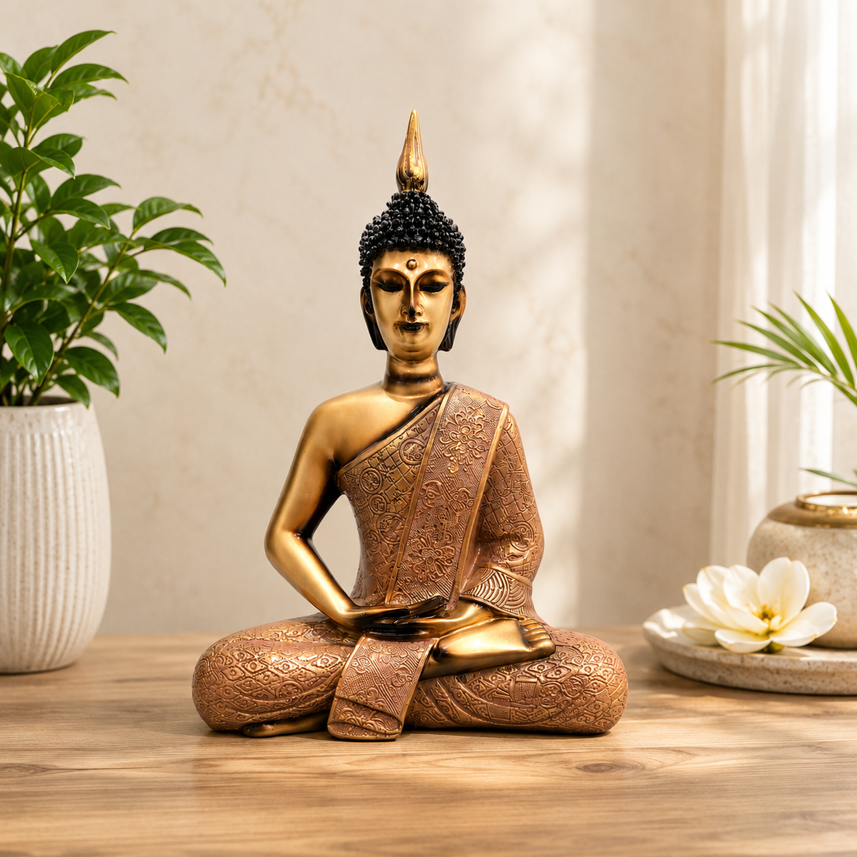 Red Buddha Statue Resin Meditation Idol | 27.94 x 20.32 cm Home Décor