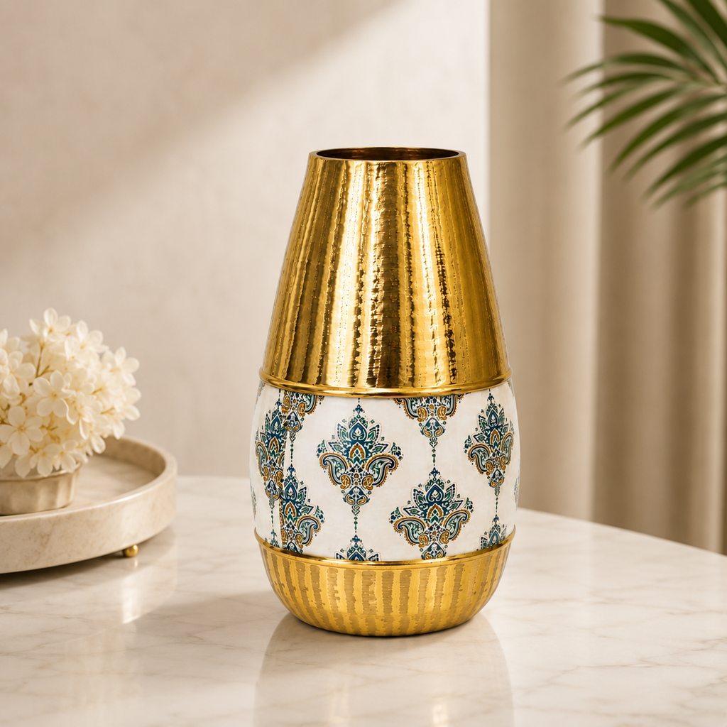 Metal Golden Vase 30.5cm | Decorative Gold Finish Vase for Home & Table Décor