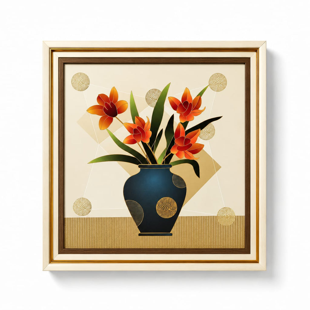 Orange Floral Canvas Wall Painting 15 x 15 Inch Framed Art for Home Décor