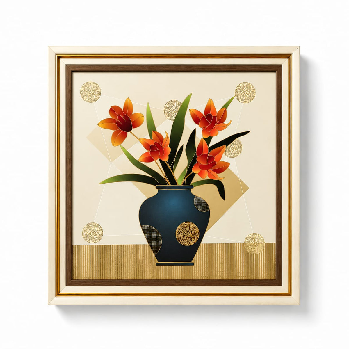Orange Floral Canvas Wall Painting 15 x 15 Inch Framed Art for Home Décor