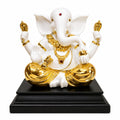 White & Gold Ganesha Statue 10 x 8 Inch Resin Idol with Black Stand for Home Decor & Pooja Room