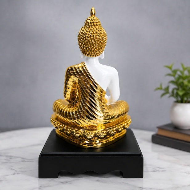 Golden & White Buddha Statue 13 x 7.5 Inch Decorative Idol for Home Décor