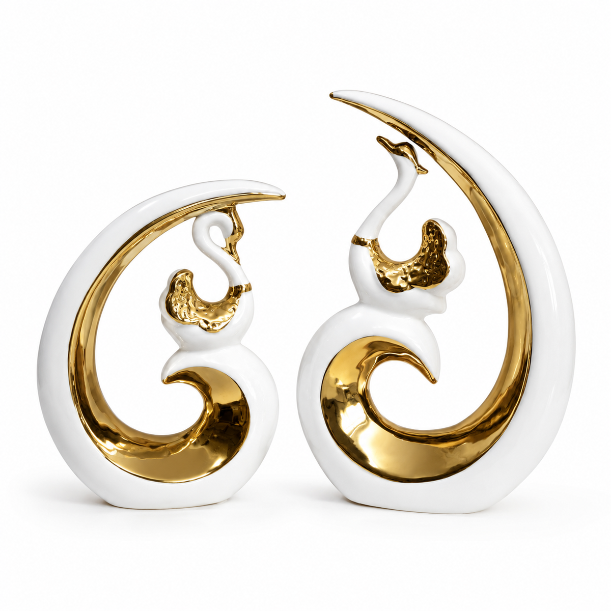 White & Gold Ceramic Showpiece Set of 2, 11 x 11 Inch Home Décor